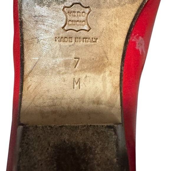 Bally Women's  Red Leather Flat Classic Loafers Size 7 With Box Preppy Logo - Picture 12 of 13